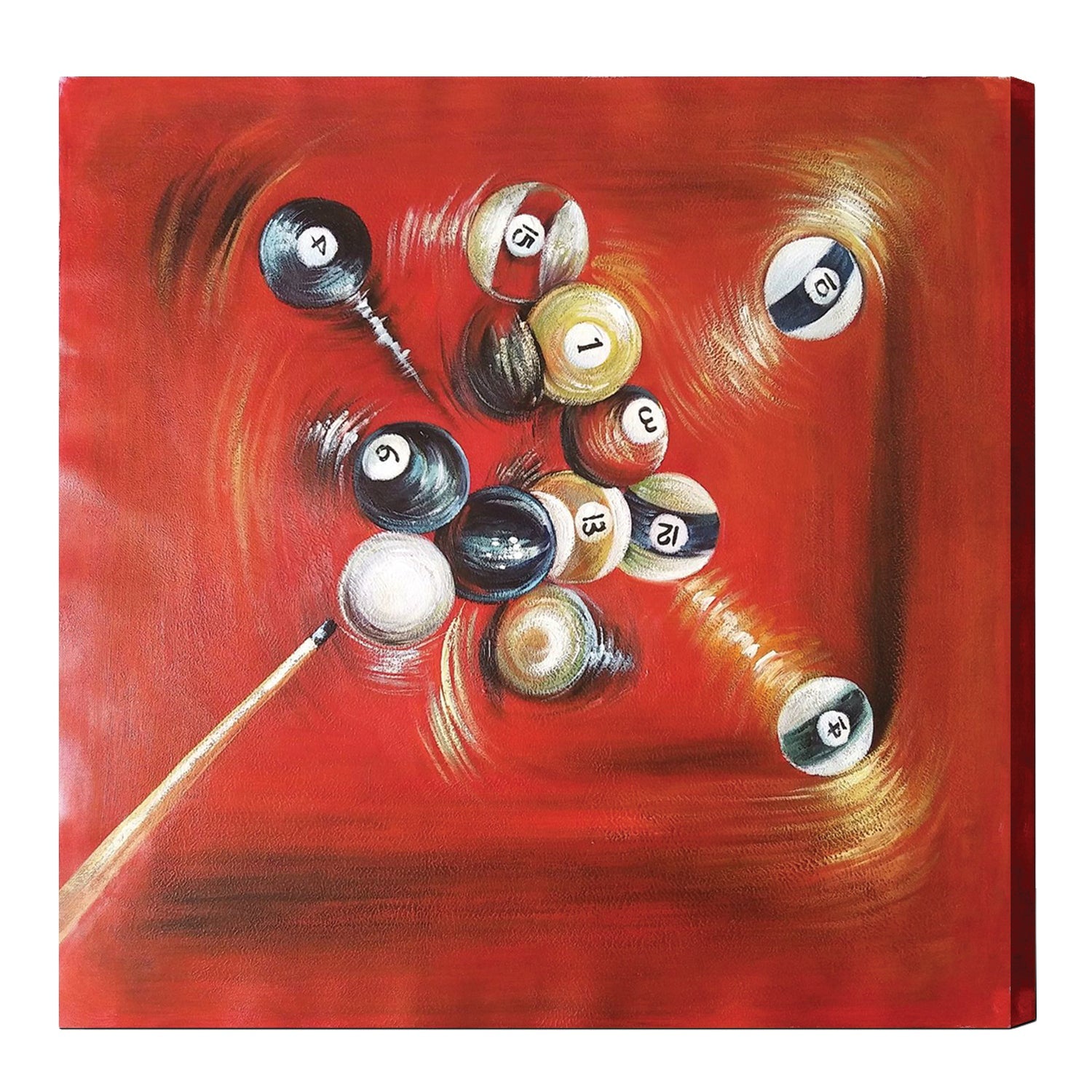 OIL PAINTING ON CANVAS - BALLS IN MOTION WITH CUE-Game Table Genie