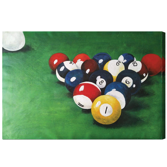 OIL PAINTING ON CANVAS - RACKED BILLIARD BALLS-Game Table Genie