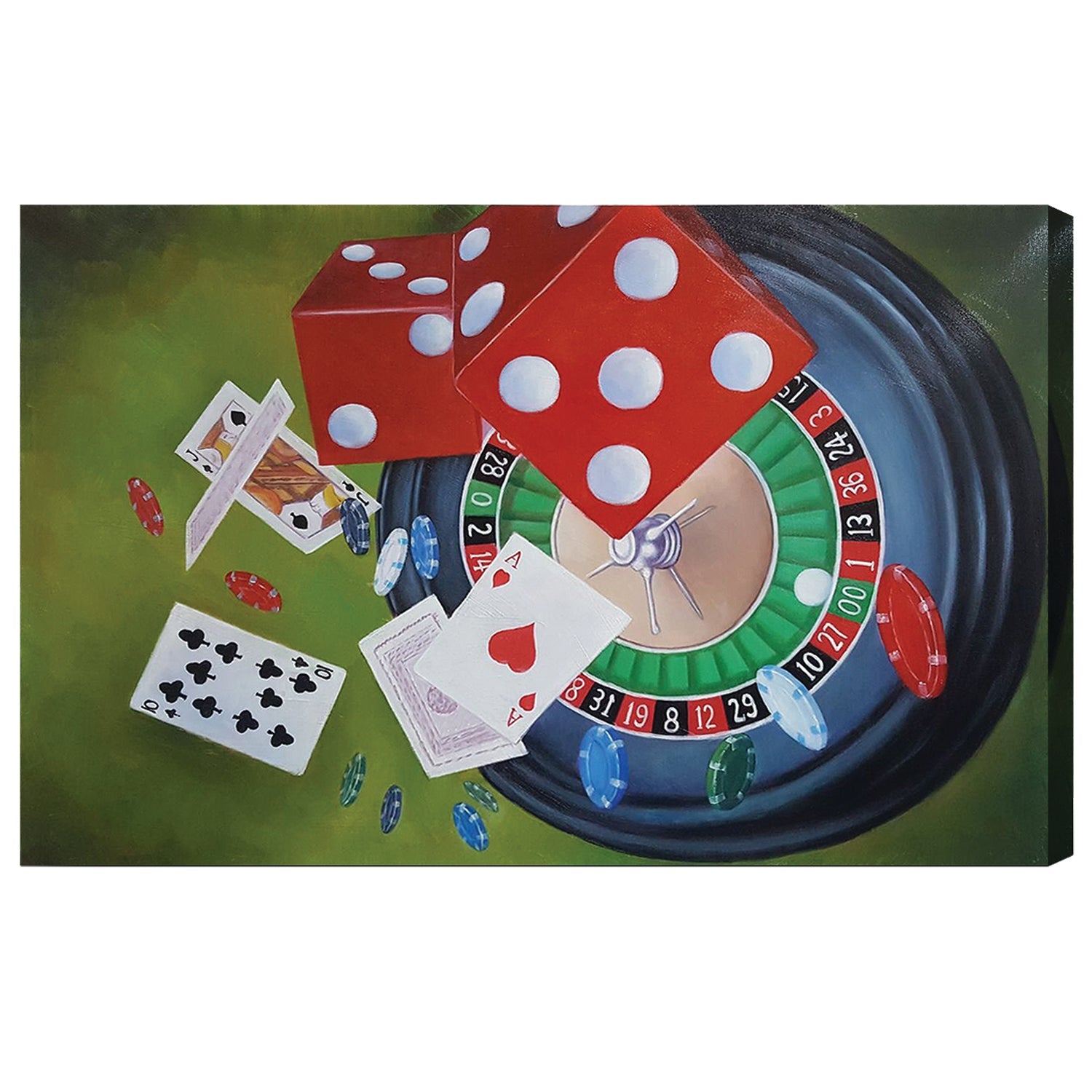 OIL PAINTING ON CANVAS - ROULETTE & DICE-Game Table Genie