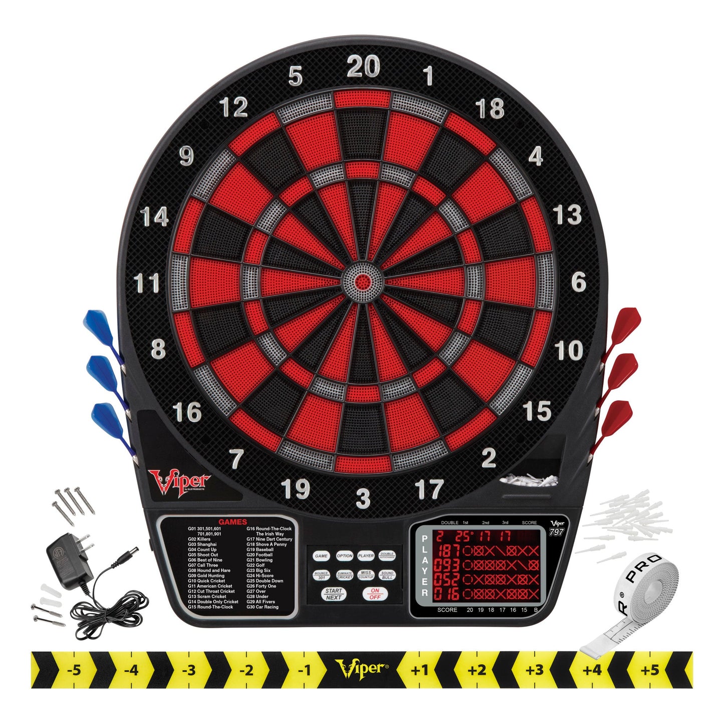 Viper Metropolitan Mahogany Soft Tip Dartboard Cabinet, Viper 797 Electronic Dartboard, and Throw Line Light-Game Table Genie