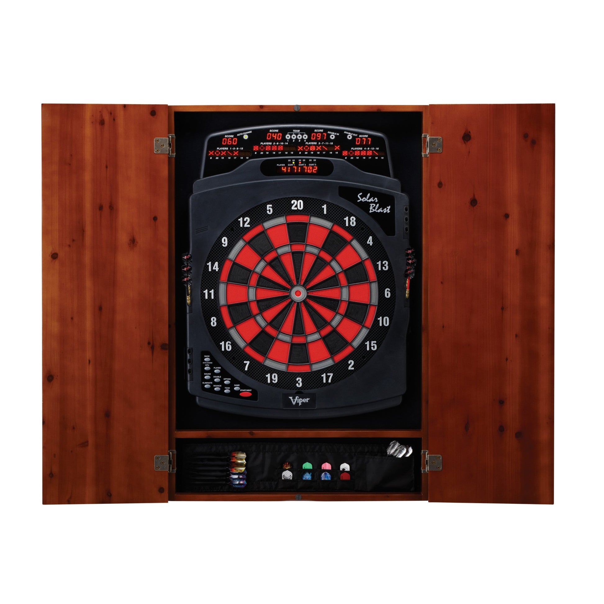 Viper Solar Blast Electronic Dartboard & Metropolitan Cinnamon Cabinet-Game Table Genie