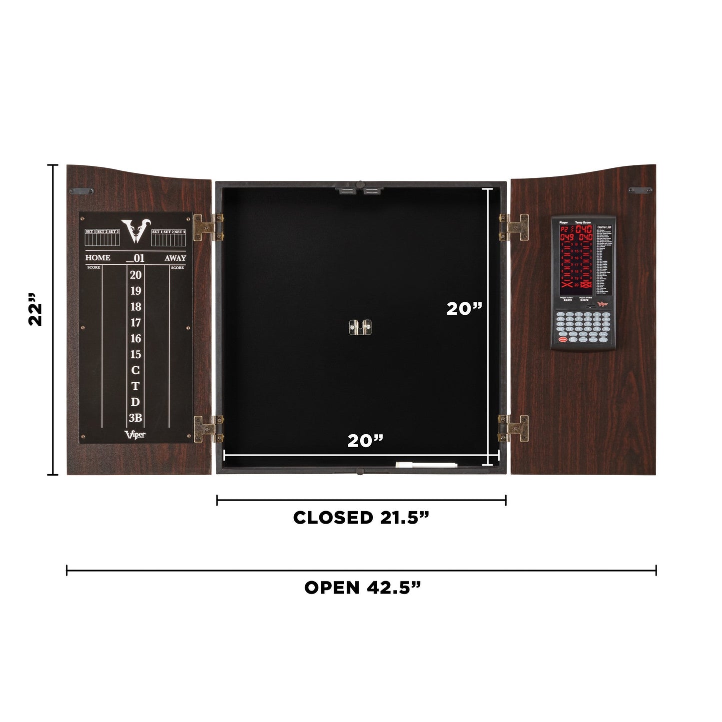 Viper Vault Deluxe Dartboard Cabinet with Built-In Pro Score, AIM 360 Dartboard, Throw Line Light, and Shadow Buster Light-Game Table Genie